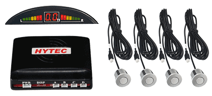 Backup Parking Sensor System with 4 Silver In-Bumper Sensors, Wireless LED Display with Built in Audible Alert with On/Off Switch